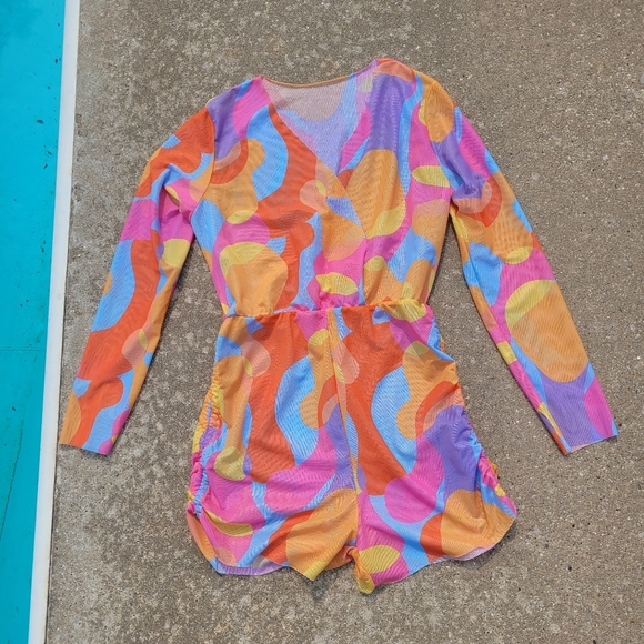 Shein rainbow swirl mesh romper swim cover up Teen 12-13 yrs - Picture 1 of 7